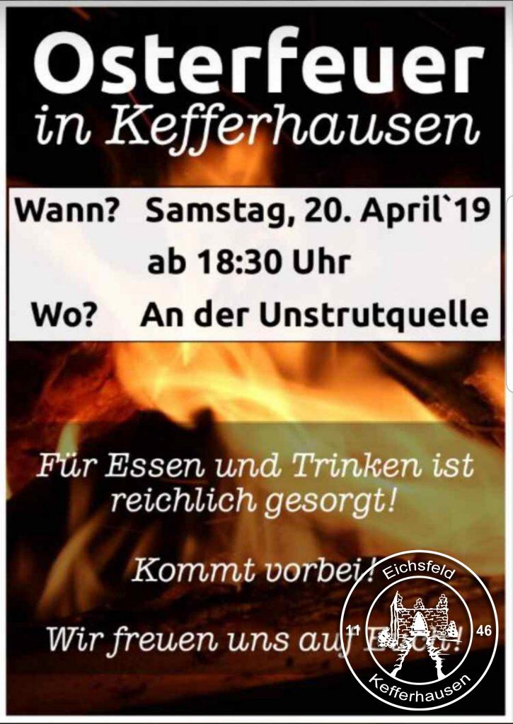 Kefferhausen Osterfeuer 2019 an der Unstrutquelle. Eine Veranstaltungen des Kirmesverein kefferhausen e.V.