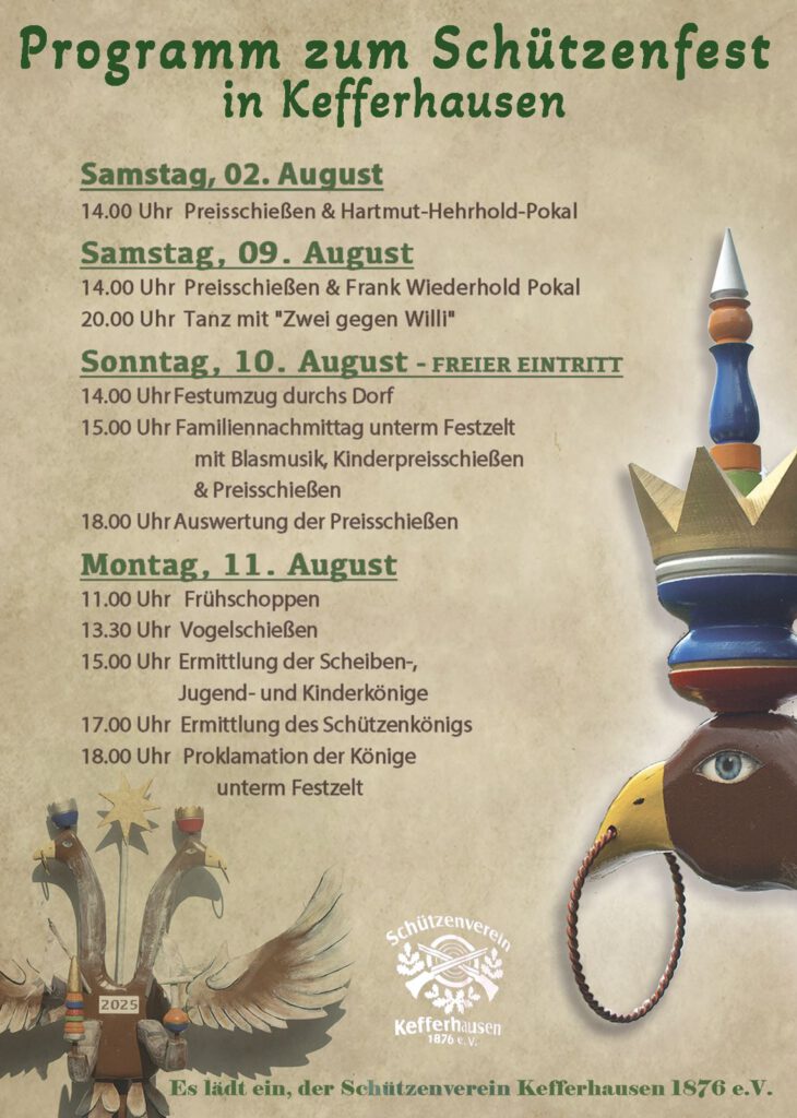 Programm zum Schützenfest 2025 in Kefferhausen