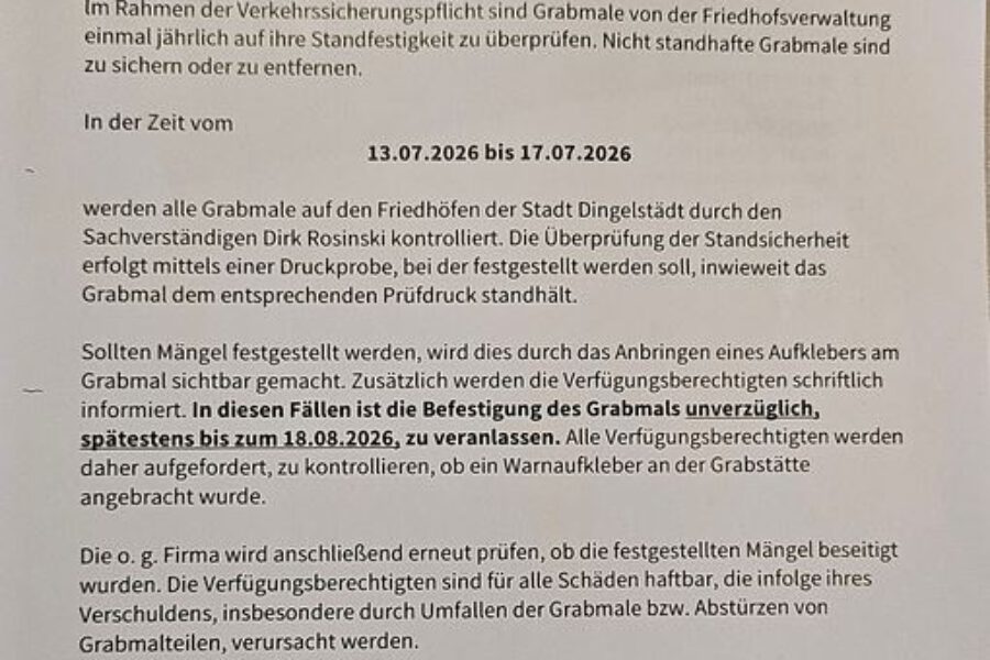Überprüfung Grabmale