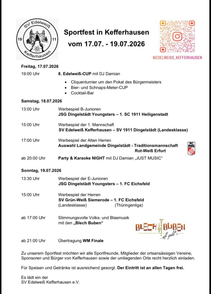 Programm zum Sportfest 2026 in Kefferhausen